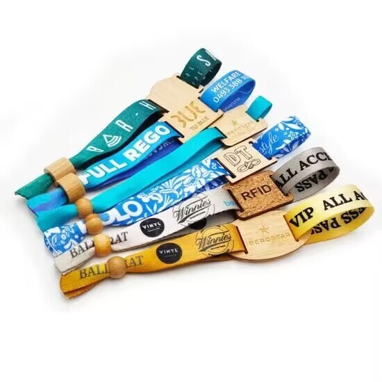 Pulseras de tela de bambú RFID ecológicas personalizadas con candado de bambú
