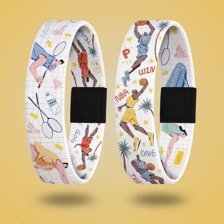 Pulseras elásticas de poliéster personalizadas, etiquetas de tela, pulseras elásticas de sublimación