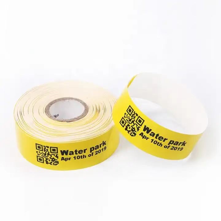 Pulseras desechables de papel Tyvek personalizadas, resistentes al agua y al desgarro.