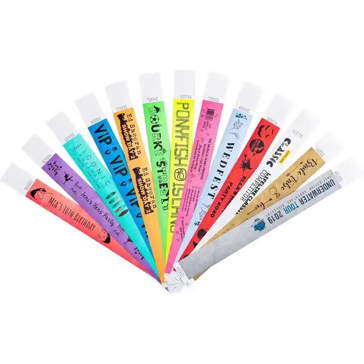 Pulsera de papel impermeable para eventos con logotipo personalizado y desechable.