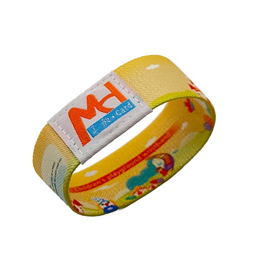 Pulsera tejida RFID personalizada para eventos en parques de atracciones. Pulseras de tela elástica NFC.