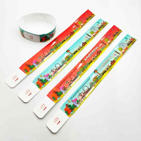 Pulsera desechable de papel PP resistente al agua para eventos con billete de entrada a parques de atracciones