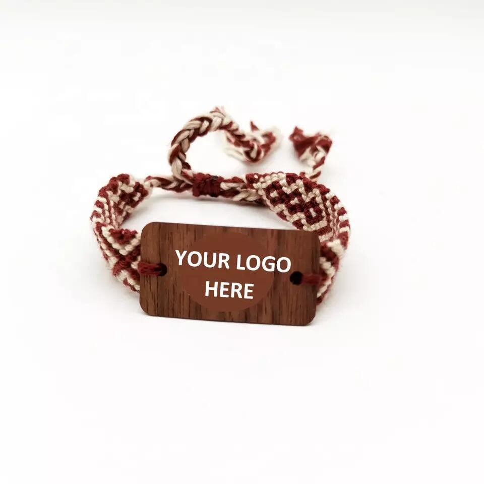 Pulsera de madera RFID de moda ajustable con logotipo personalizado grabado en madera tejida a mano NFC