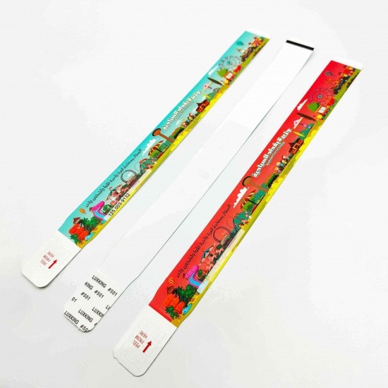 Pulsera desechable de papel PP resistente al agua para eventos con billete de entrada a parques de atracciones