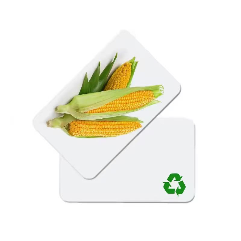 Tarjeta blanca en blanco PLA ecológica de alta calidad al por mayor con chip FMR11F08, impresión personalizada de fábrica.