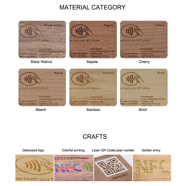 Tarjeta de hotel de madera RFID para negocios Tarjeta de madera NFC