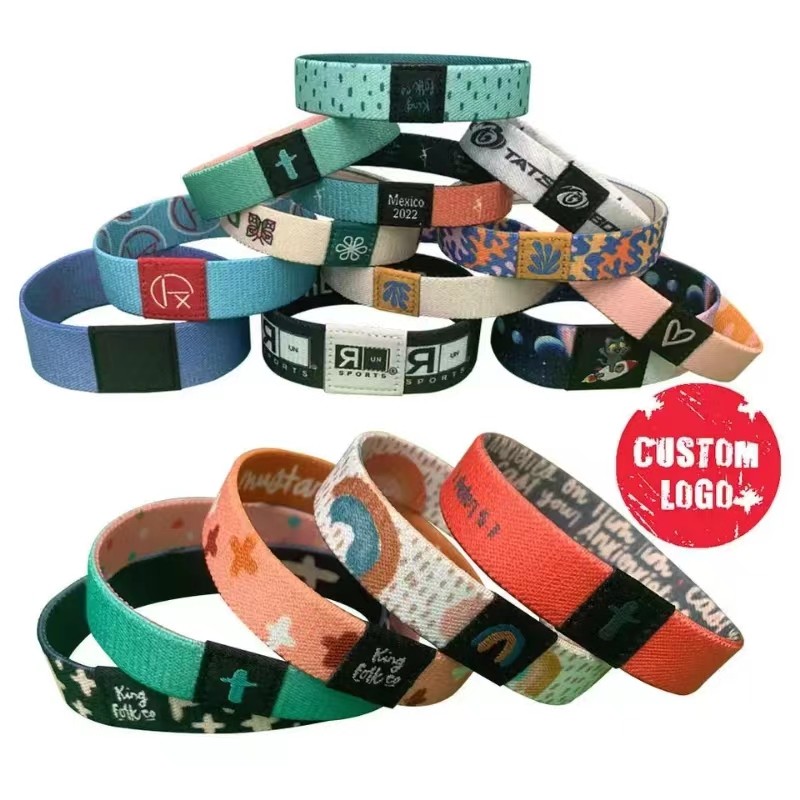 Pulsera de poliéster tejida elástica con sublimación para festivales de baloncesto deportivo