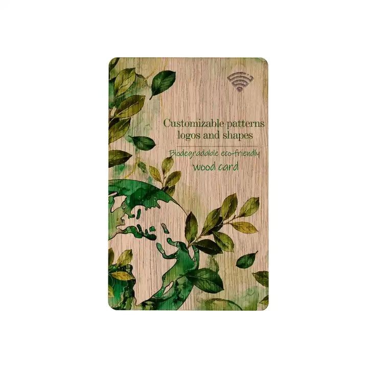 Tarjeta NFC de madera reciclable con logotipo personalizado y grabado RFID. Tarjeta de madera de bambú para empresas.