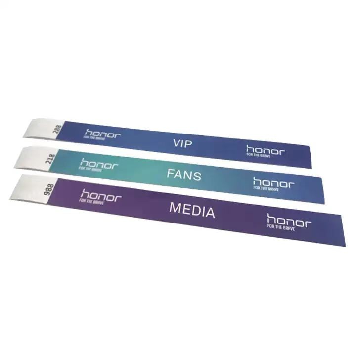 Pulsera de papel impermeable para eventos con logotipo personalizado y desechable.