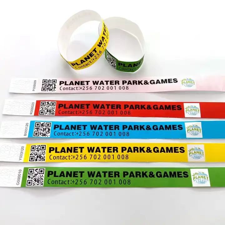 Pulseras desechables de papel Tyvek personalizadas, resistentes al agua y al desgarro.