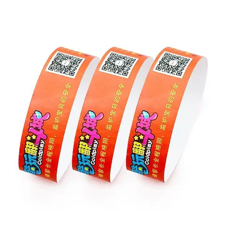 Pulseras desechables de papel Tyvek personalizadas, resistentes al agua y al desgarro.