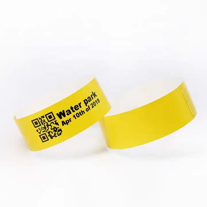 Pulseras desechables de papel Tyvek personalizadas, resistentes al agua y al desgarro.
