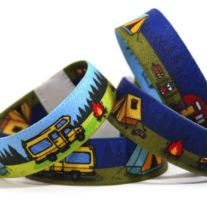 Pulseras elásticas de poliéster personalizadas, etiquetas de tela, pulseras elásticas de sublimación