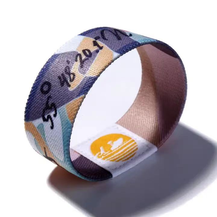 Pulseras elásticas de poliéster personalizadas, etiquetas de tela, pulseras elásticas de sublimación