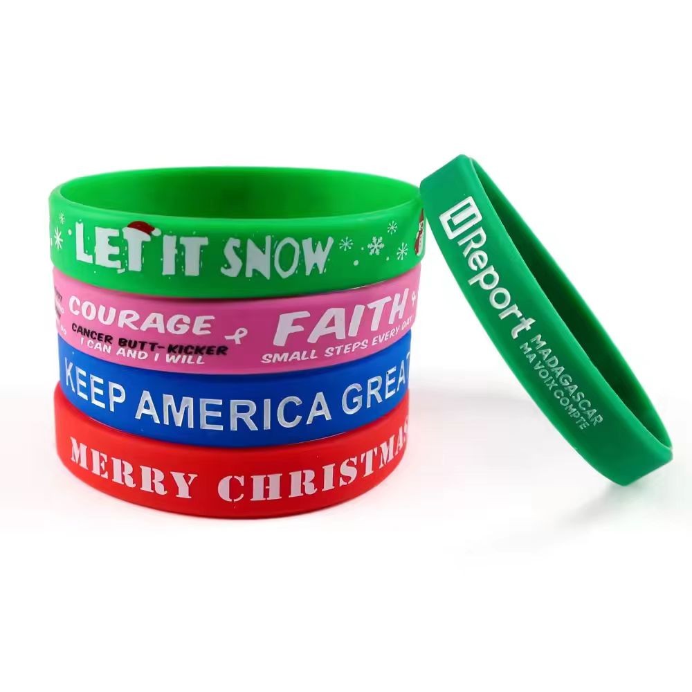 Pulsera de silicona ecológica impresa con logotipo personalizado.