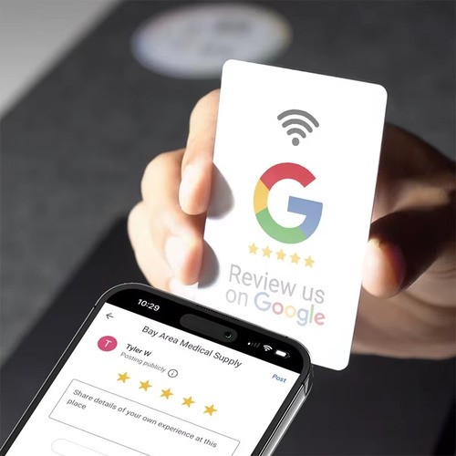 Tarjeta RFID PVC programable personalizada para redes sociales, NFC, reseñas de Google