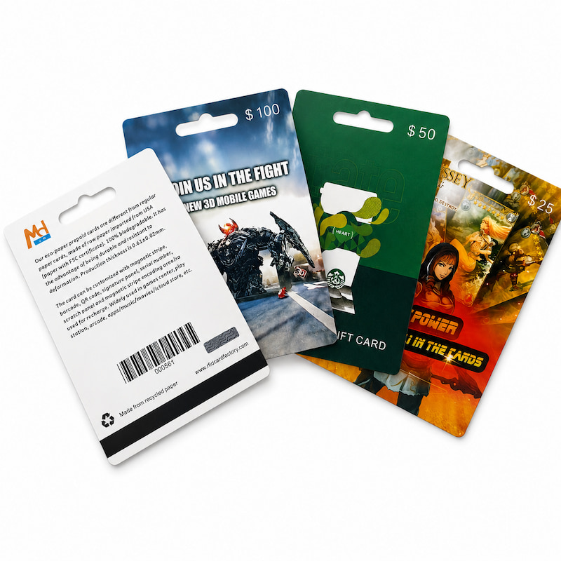 Prepaid game card back side with barcode QR code serial number and PIN code area