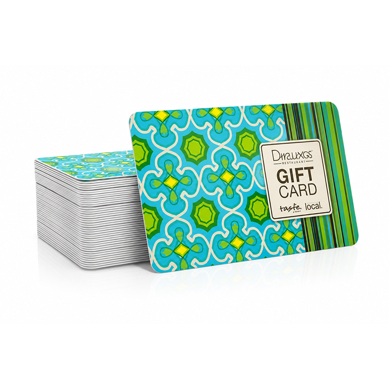 Custom gift cards with variable barcode printing and unique QR codes for customer tracking