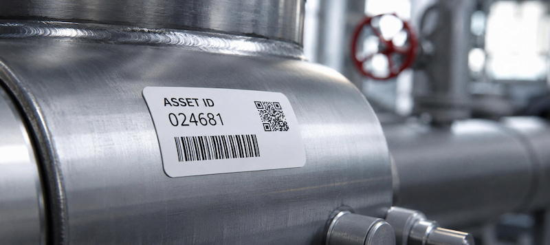 Printable flexible UHF RFID on metal label attached to curved industrial equipment