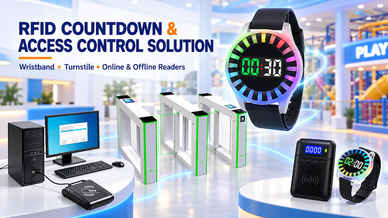 RFID countdown wristband and turnstile access control system for timed attractions