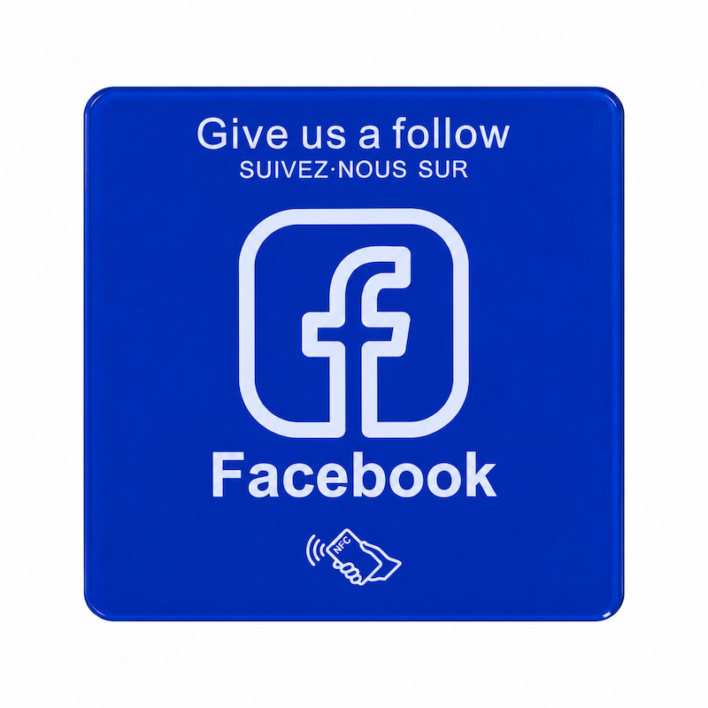 Custom acrylic Facebook NFC plaque with adhesive backing